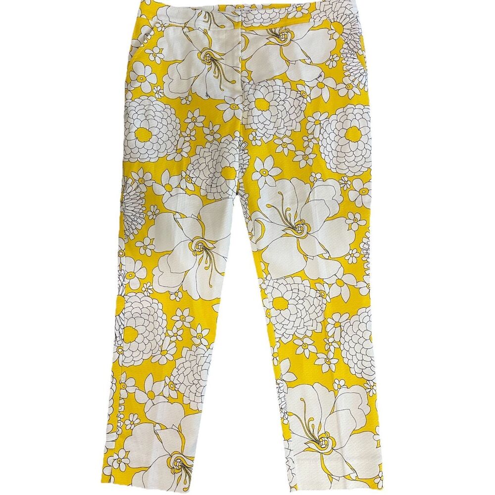 New Trina Turk Sz 12 Pant Alway's Sunny Floral Print Ankle Crop  Mid Rise Pants
